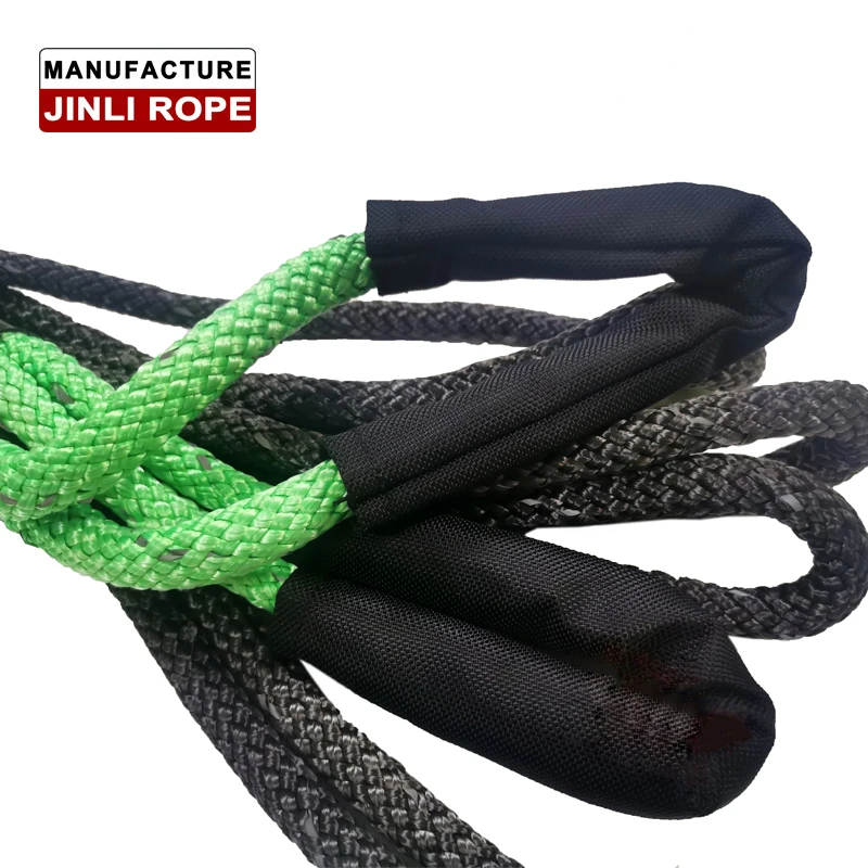 JINLI customized nylon 66 recovery tow rope kinetic rope with carry bag and soft shackle
