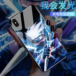 Anime Cartoon Cool Funny Skull Call Flash Night Glowing LED Tempered Glass Phone Case For iPhone 13 12 11 Pro Max XR 6 7 8 Plus