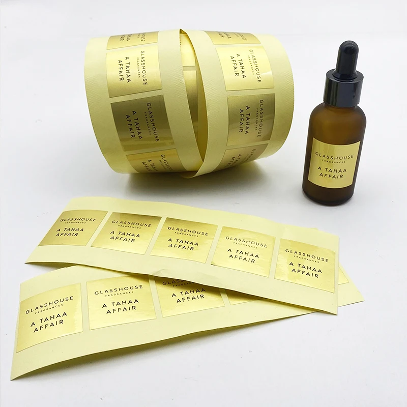 High Quality Peel And Stick Label Square Luxury Gold Foil Paper Packaging Label Custom Logo Stickers Roll For Glass Bottle