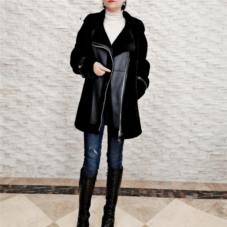 
Winter Thick Fashion Australian Mouton Coats Lady Turn-down Collar Lamb Fur Jacket 