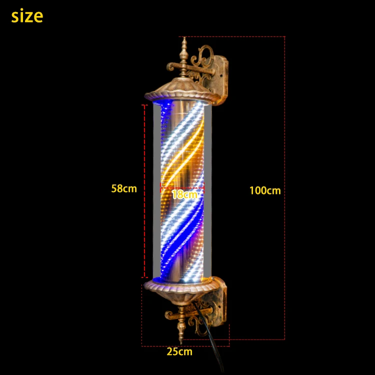 Barber Pole Classic Hair Salon Barber Shop Sign Rotating Illuminated LED Lamp Outdoor Waterproof Barber Pole