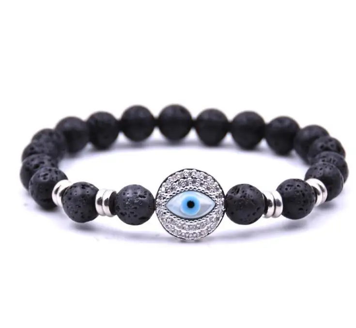 New Fashion Handmade Evil Eyes Natural Lava Stone Beads Bracelet Jewelry For Men And Women