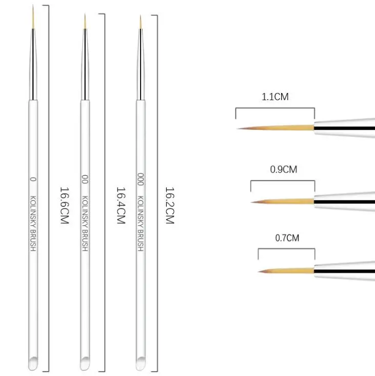 Lanbiao Wholesale Professional 3pcs Liner Nail Art Dot Painting Tools Set Details Stay Line Drawing Pen Brush Set