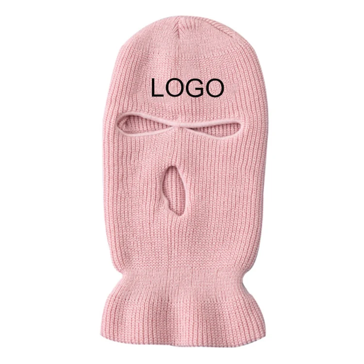 Wholesale custom 3 holes high quality knitted face occlude skull ski mask beanie black pink balaclava