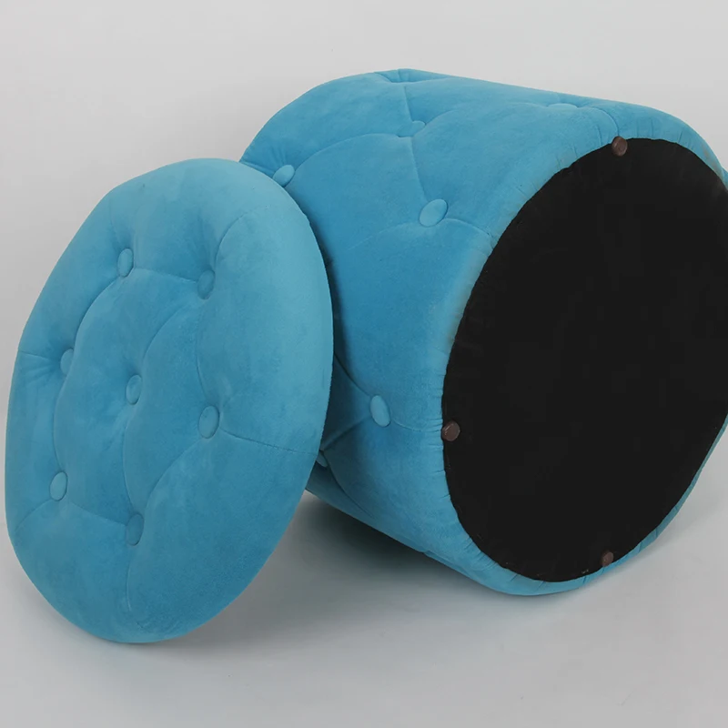 RTS Living Room Furniture Colorful Round Shaped Pouf Velvet Modern Storage Ottoman Footrest Fabric Stool