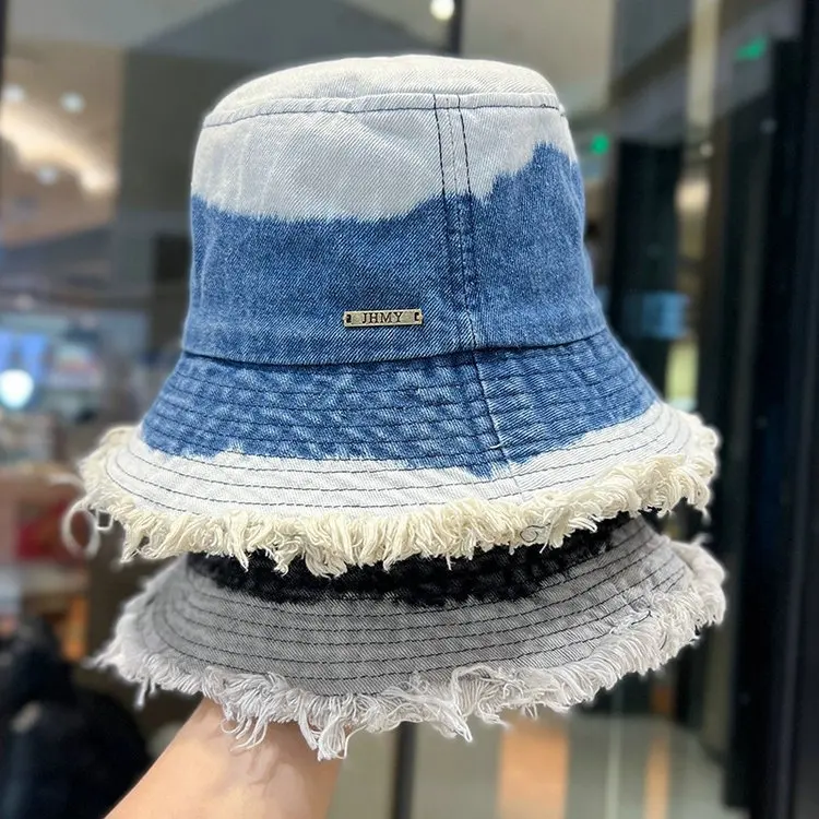 2023 Wholesale custom logo denim Bucket Hats for Women Men unisex outdoor travel Gradient Fisherman Hat