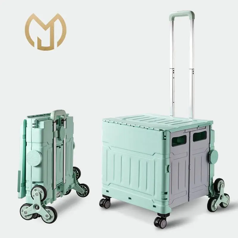 Wholesale Collapsible Shopping Grocery Cart Multipurpose Folding Plastic Hand Trolley With Eight Wheels