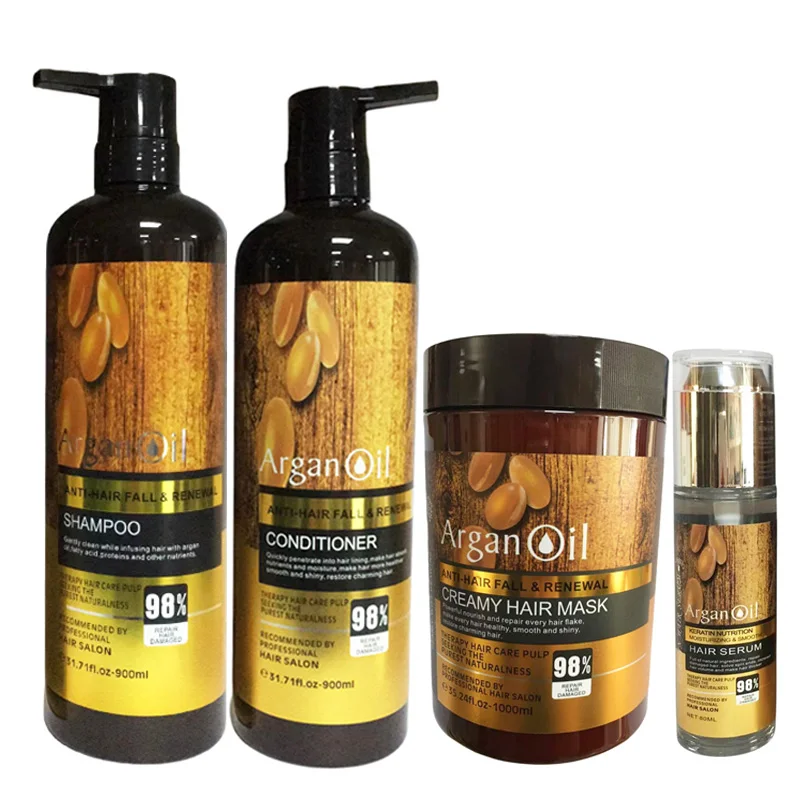 Private Label Shine Enhance Hydration Argan Oil Hair Shampoo Mask Serum Anti Dryness Silky Smooth Hair Treatment Argan Oil Set