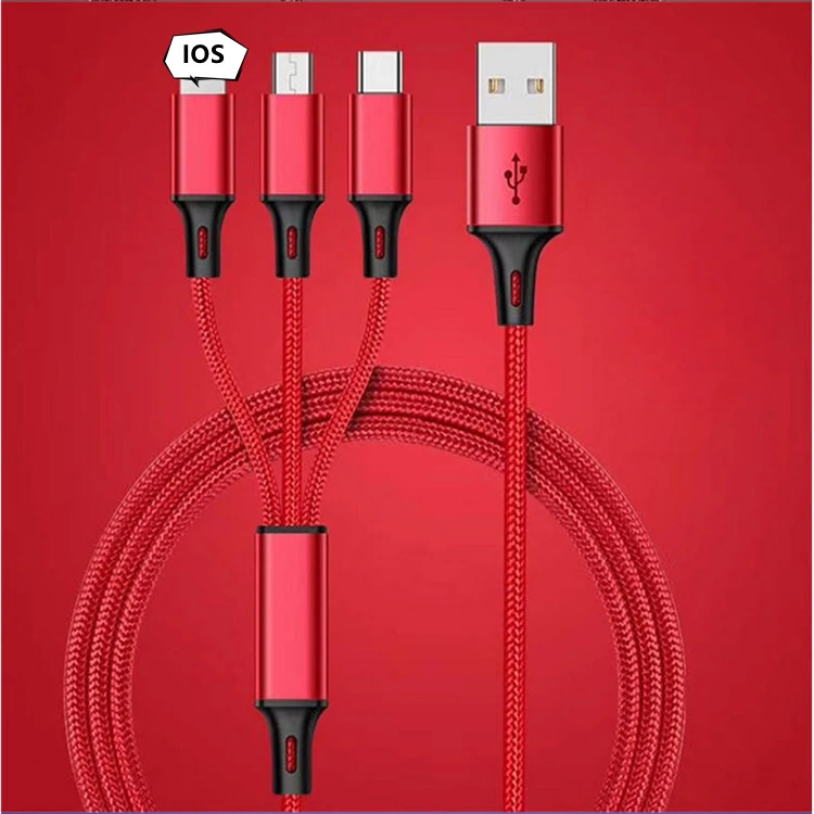 Заводской OEM 3 в 1 нейлоновый плетеный кабель 2A micro usb type C зарядный для телефона iphone samsung huawei