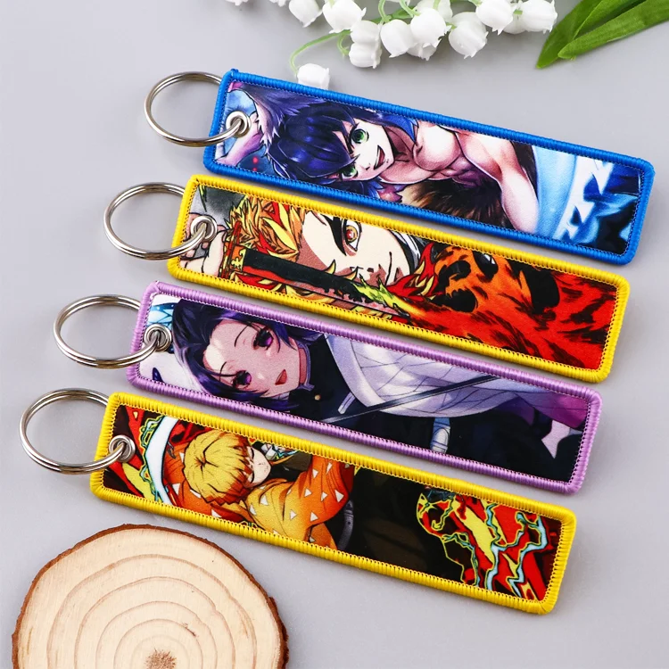 Оптовая продажа брелок с мультяшным реактивным ярлыком на заказ тканевый вышивкой в виде демонов