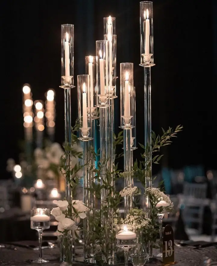 Crystal Clear Acrylic Candle Holder Candelabra Centerpieces for Wedding Party Table Decoration