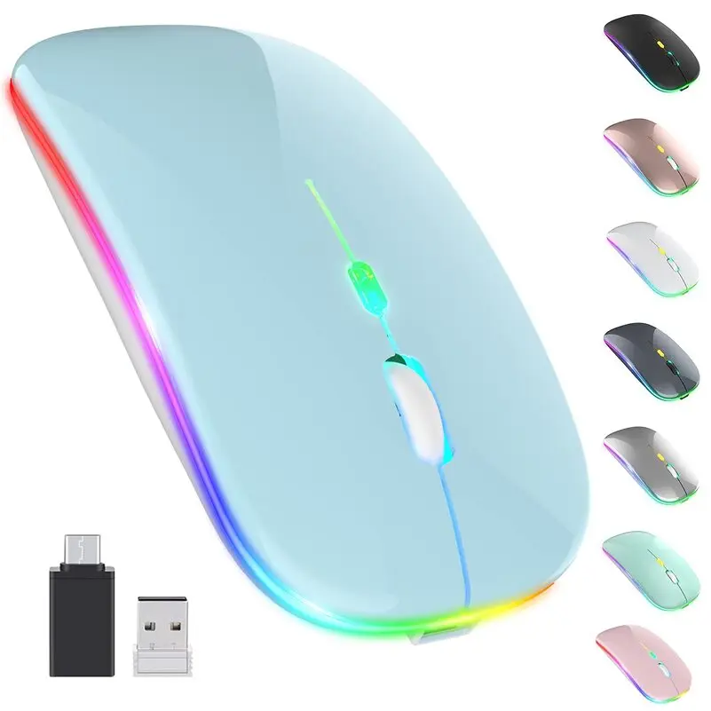Dual-model Wireless Rechargeable BT Silent Mouse Mice RGB 2.4ghz Usb Optical ABS Plastic Gua Stock Colorful RGB Light Mini Mouse