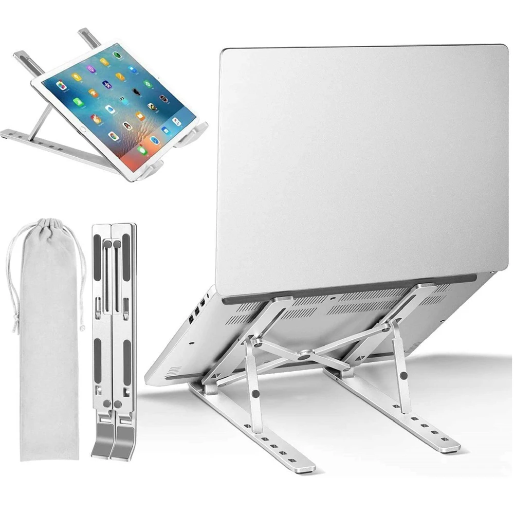 New Style Foldable Height Portable Computer adjustable black aluminium double layer invisible laptop stand with usb c hub