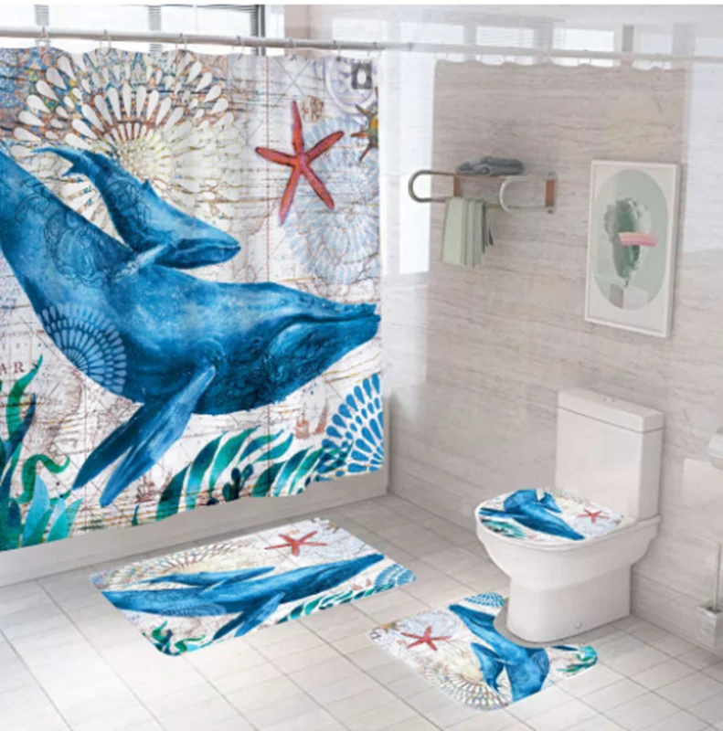 Новейшие индивидуальные Водонепроницаемые Синие морские животные душевые занавески для ванной