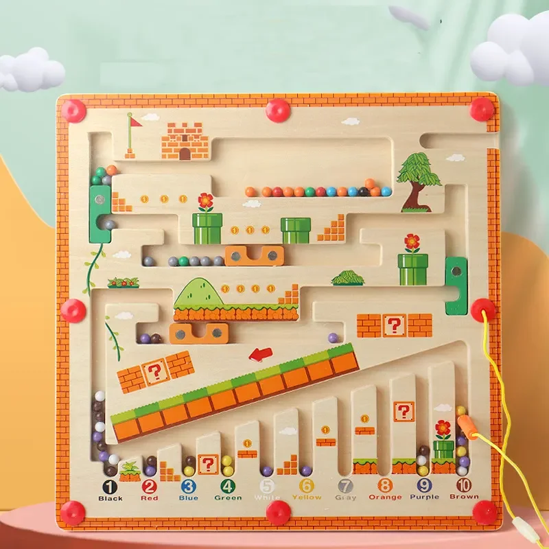 ET Hot Selling Wooden Magnetic Maze Puzzle For Kids Magnetic Toy Kindergarten Toys Educational Magnetic Color And Number Maze