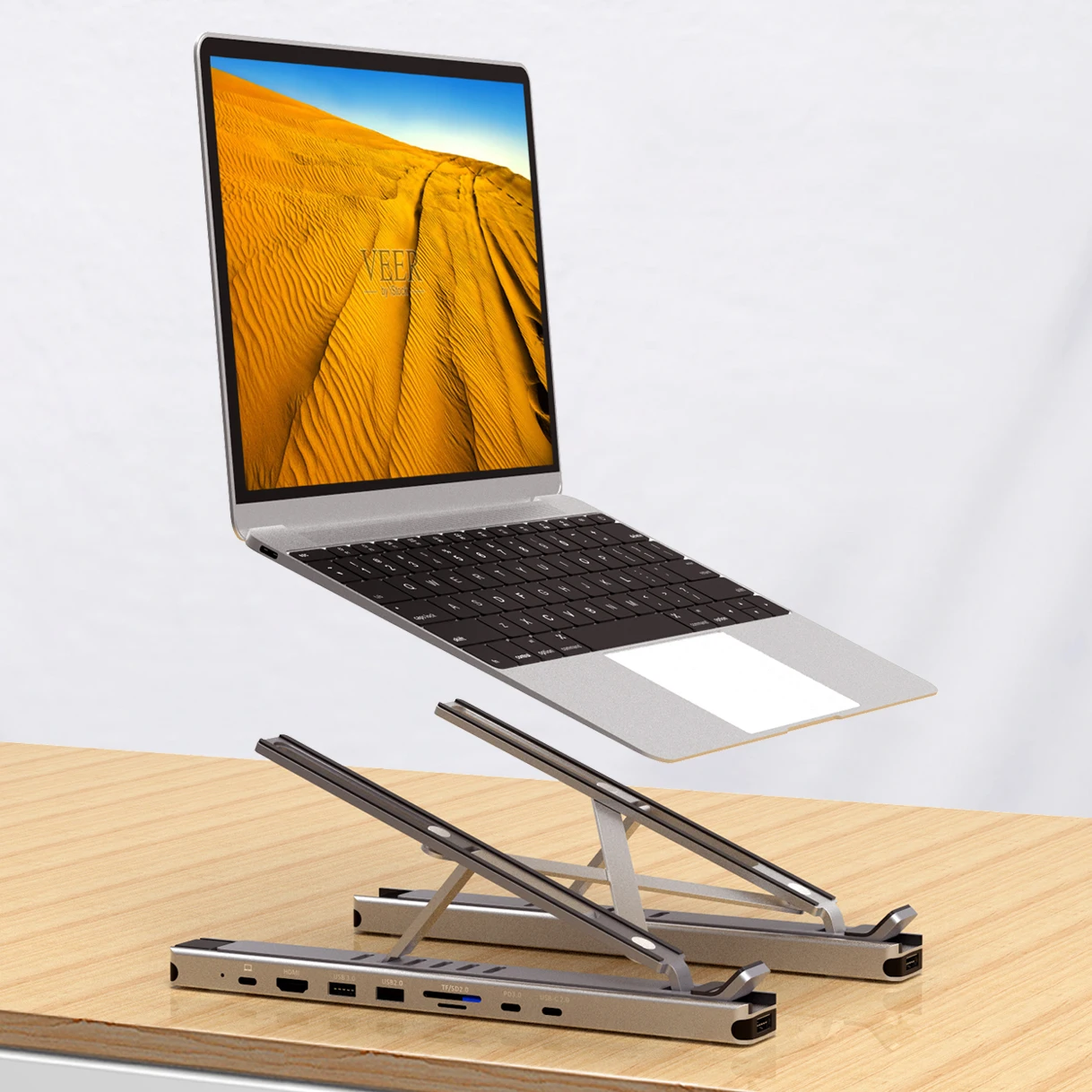 USB A 3.0 USB A 2.0  A RJ45 VGA SD TF Card Reader Type C  HDM I Port USB Multiple ports Hub Laptop Stand