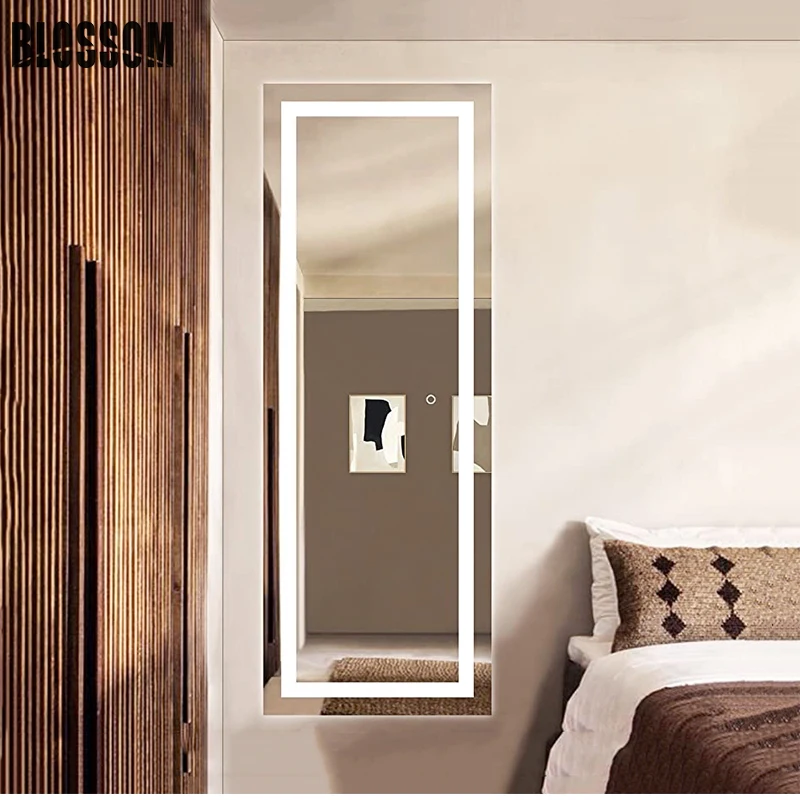 Full Sized Led Floor Stand Length Body Dressing Decorative Wall Dimmable Mirror With Led Lights