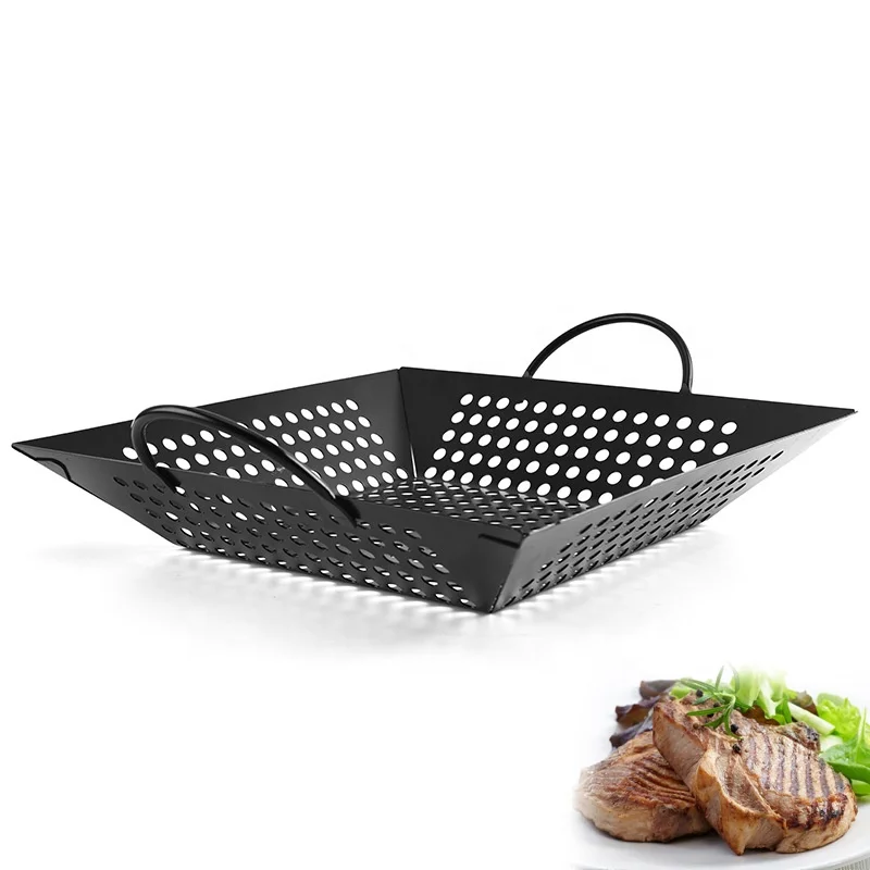 Amazon Hot Selling Stainless Steel Grill Basket Accessories BBQ Grill Basket For Non-Stick Grill Basket