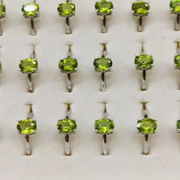 Wholesale Natural  Smooth Charm Gemstone Oval Faceted 6*8MM Red Topaz And Olivine Crystal  925 Silver Rings