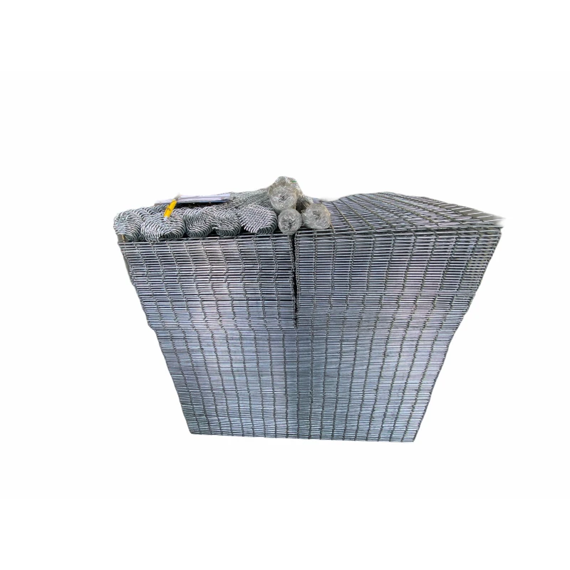 Galvanized welded cages full of rock rocks  stones building feature fence and wall