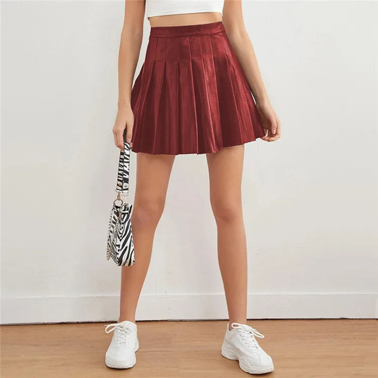 Summer Elegant Style Casual High Waist Leather Skirt Pu