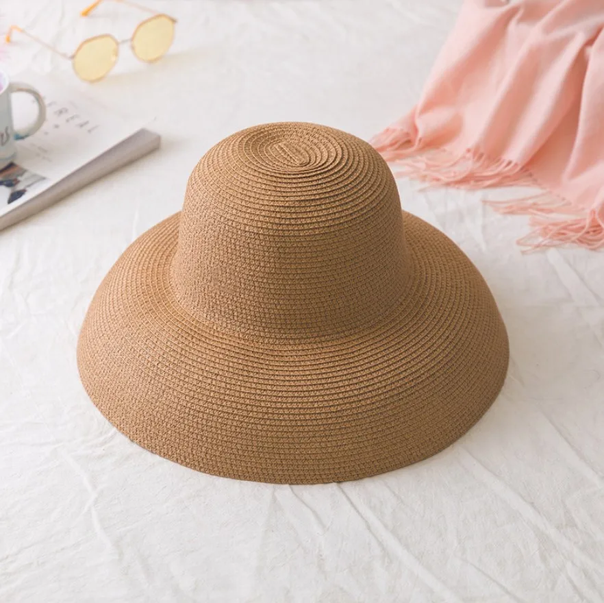 New Fashion Large Brim Bucket Beach Straw Hat Adjustable Sun Straw Hat For Ladies