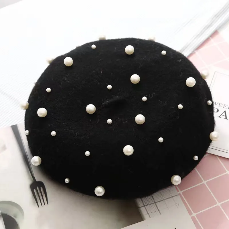 Ruimantike2023 new 2023 new cashmere pearl rivet women wool beret for women hat cap hats women