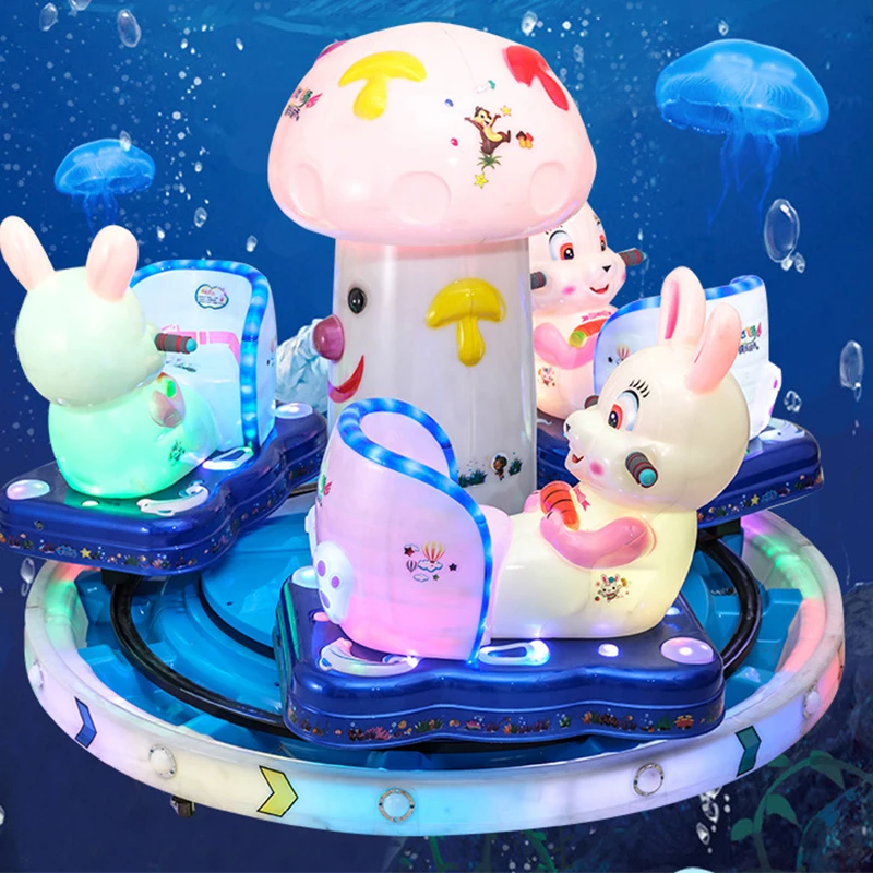 Indoor Children Electric Plastic Mini Castle Track Train Coin Operated Kiddy Horse Luxury Carousel Ride