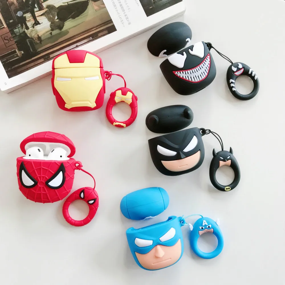 
3D Cartoon Toy Silicone Airpod Case for Marvel Airpods Case Avengers with Carabiner Keychain 