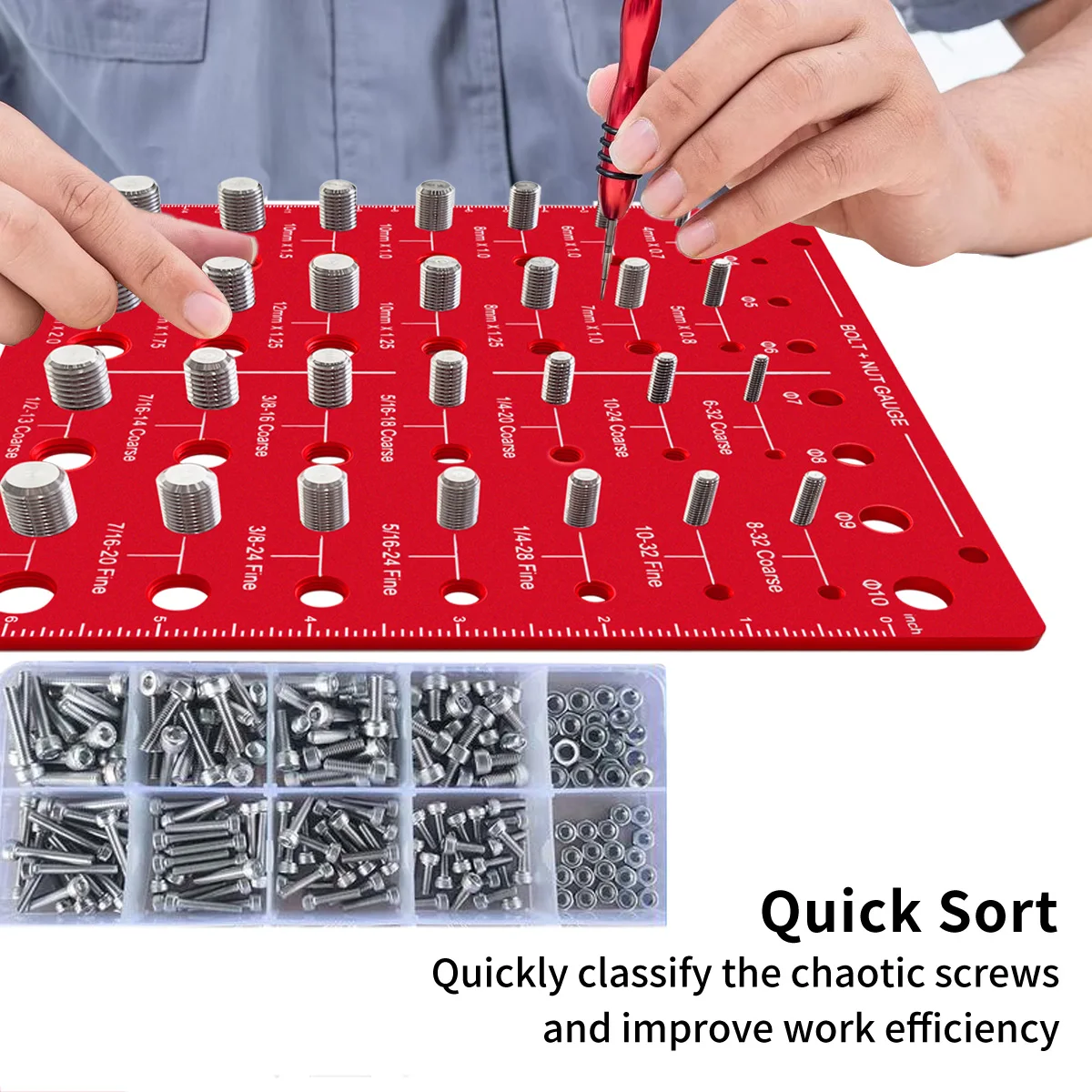 2-in-1 Thread Checker,Metric/Inch Bolt and Nut Identifier Gauge,Nut and Bolt Thread Checker Woodworking Tools Other Hand Tools