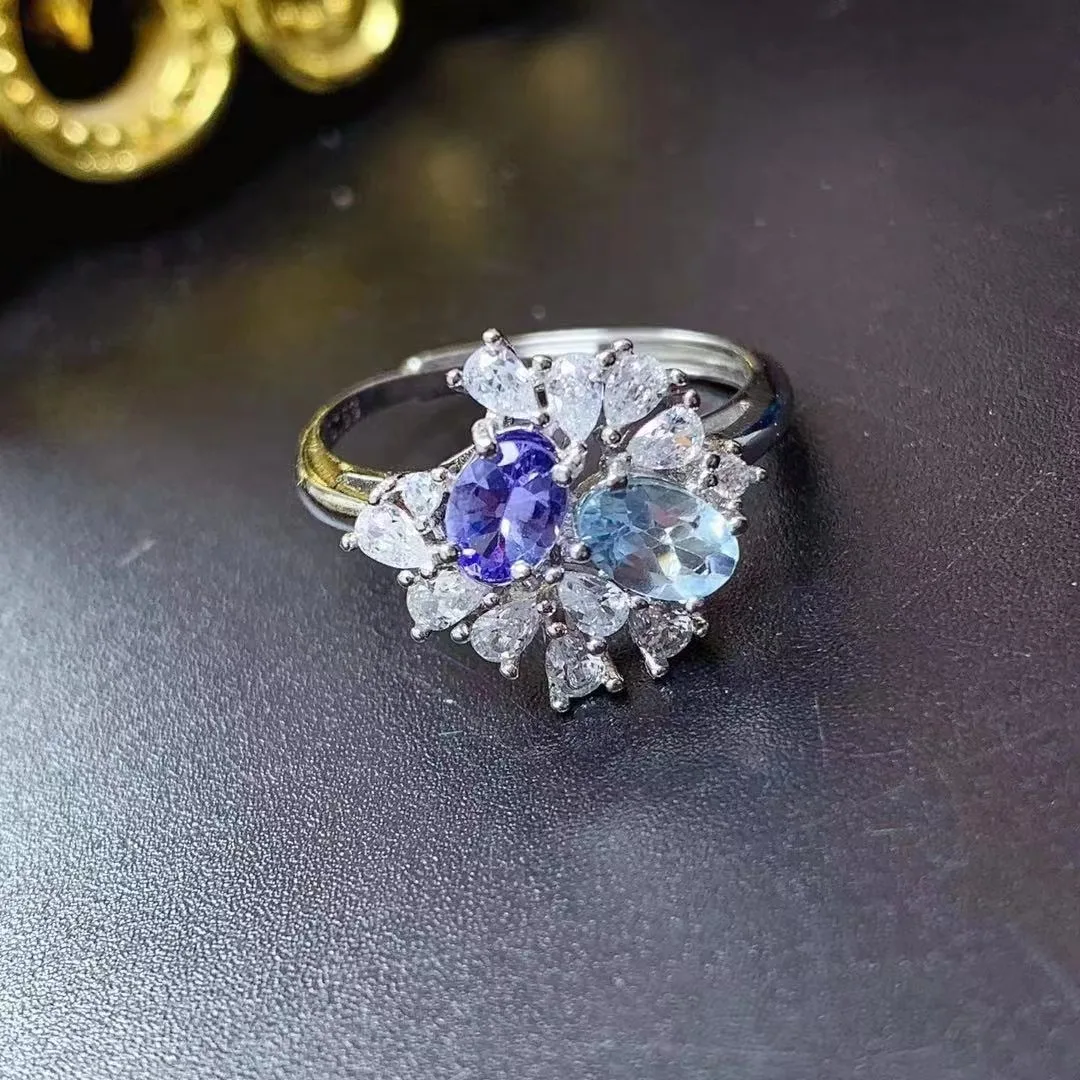 Low Price Wholesale Natural Tanzanite Topaz Adjustable 925 Sterling Silver Platinum Jewelry Ring In India