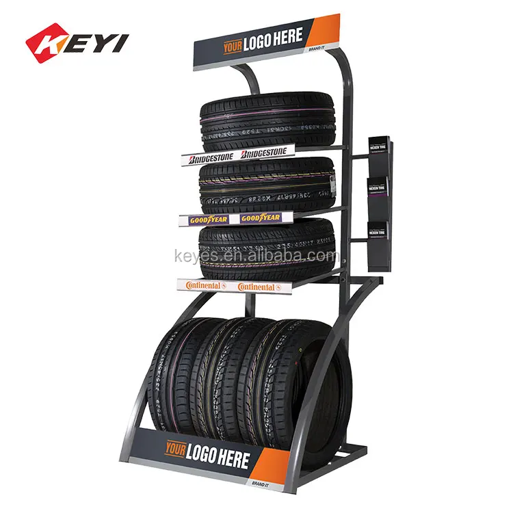 Custom Shop Floor Metal Tyre Stand Elegant Tire Storage Rack Car Showroom Displays