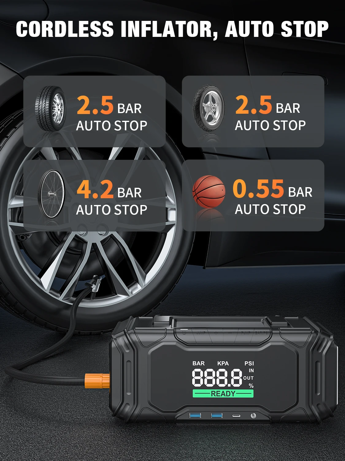 4 in 1 jump starter with car inflator air compressor car battery jump starter Avapow  AP6 16000 mAh