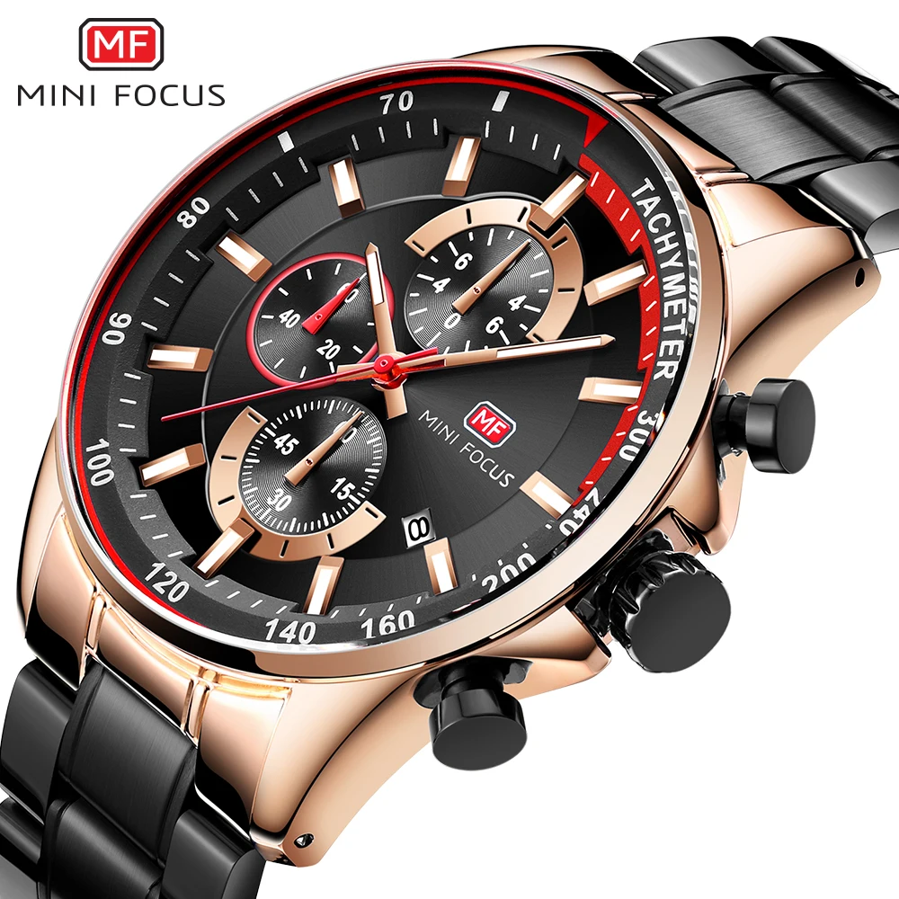 MINI FOCUS Brand New Quartz Watches for Men Luxury Waterproof Factory Newest Sport WristWatch 5 ATM Stainless Steel Strap MF218G