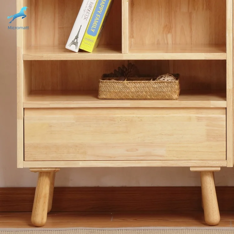 Wholesale japanese style easy assembling study room furniture log color solid wood bookshelf