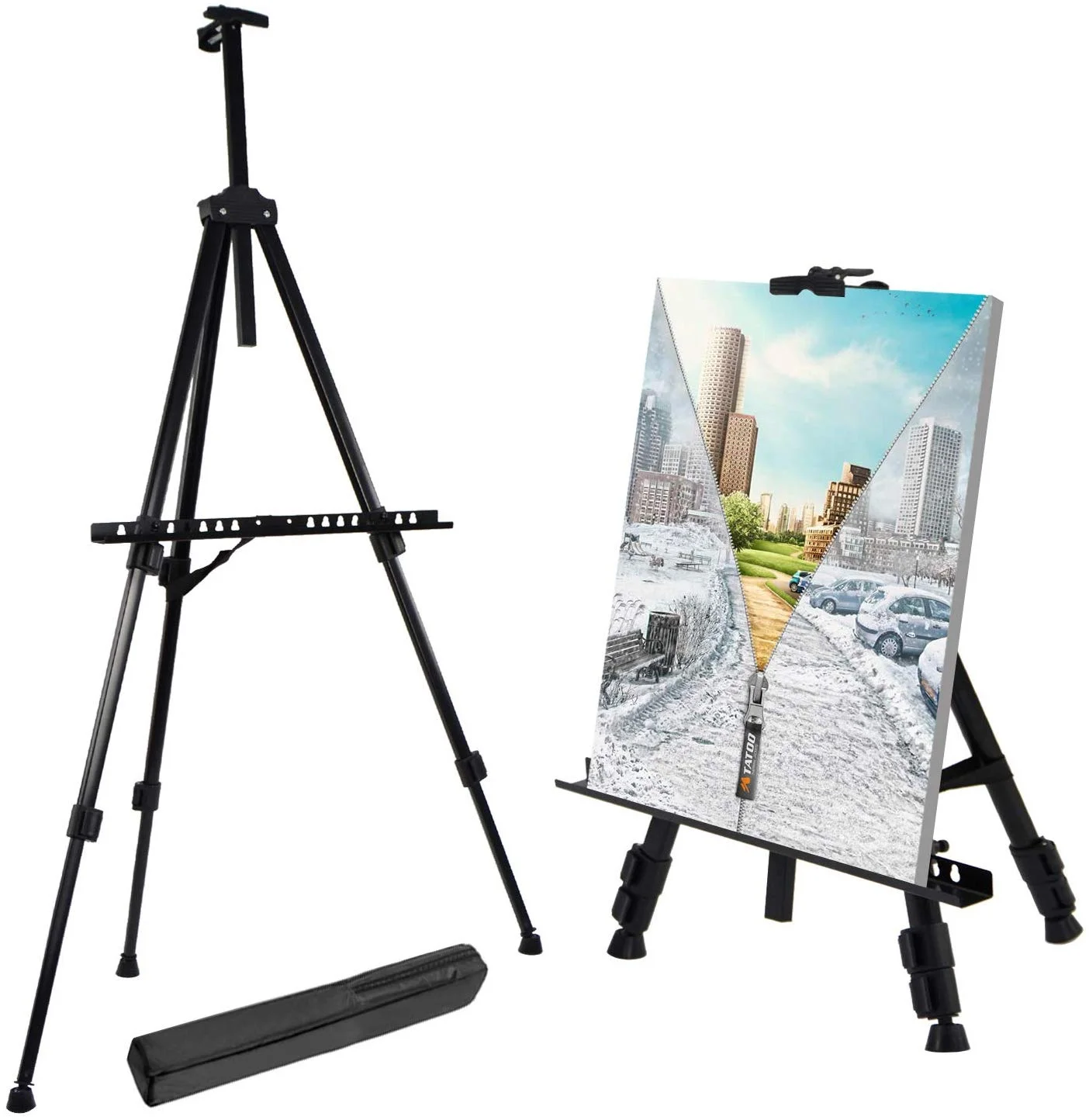 Iron Metal 21 to 66 Inch Adjustable Height Tripod Artist Floor Easel with Fabric Bag for Floor Drawing and Displaying