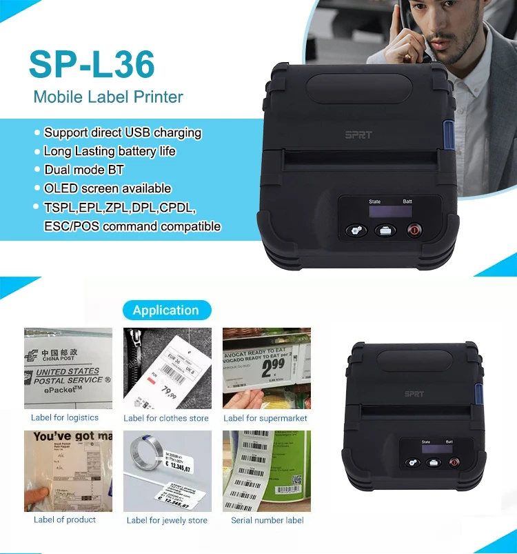 SPRT SP-L36 3 дюймовый беспроводной портативный чековый этикетки и билет Прямая термопечать мобильный принтер