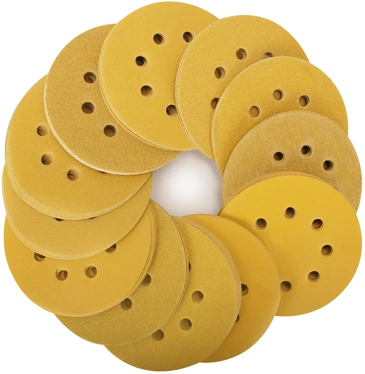 Желтая наждачная бумага с 8 отверстиями 125 мм деревообрабатывающий металлический шлифовальный диск абразивный Полировальный Инструмент 60-800