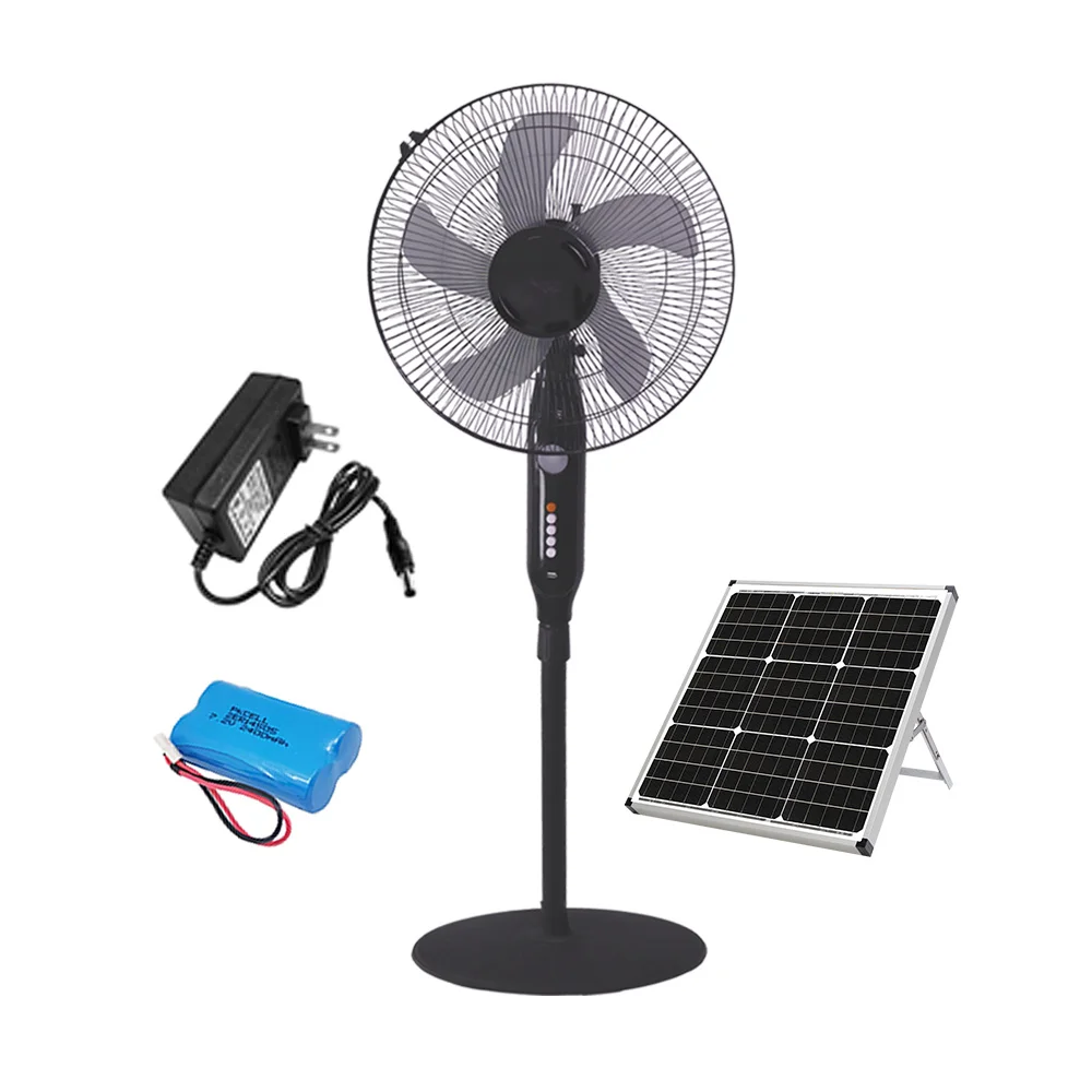 Hot High Quality Motor Eco Energy Solar Rechargeable 15W Built-In LED Lighting 3 Speed Solar 3-in-1 Floor Fan