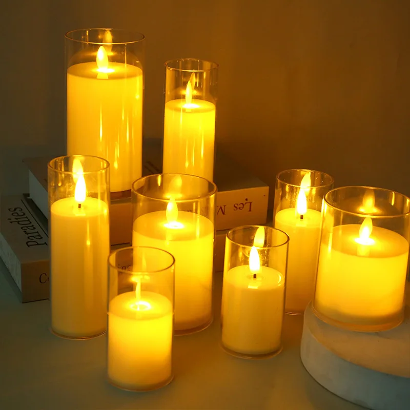 Swinging Flame LED Acrylic Glass Candle Cups Two-Kinds Head Battery-Powered Home Birthdays Halloween Paraffin Wax Graduation