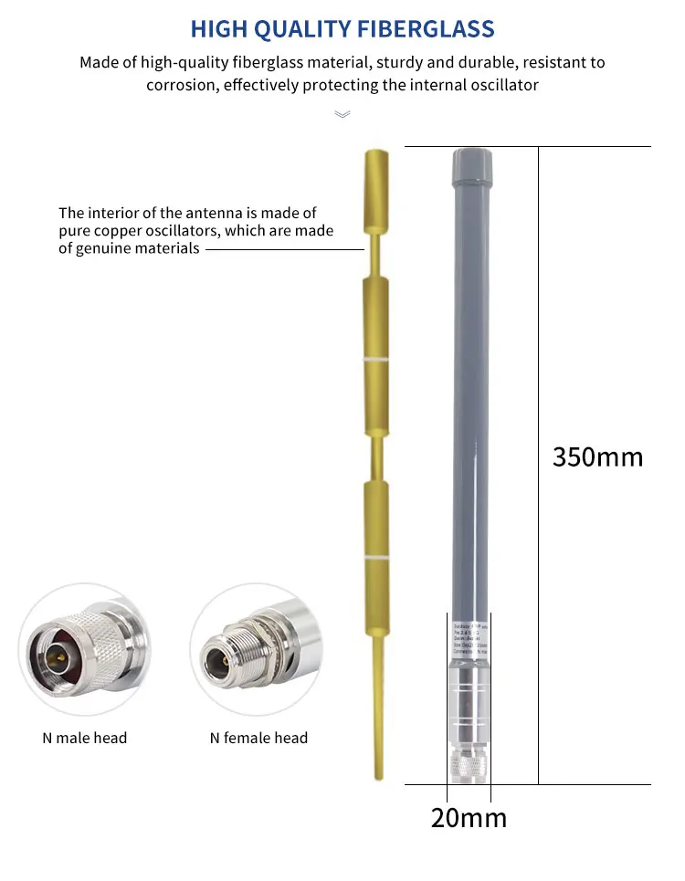 8DBI 2400-2500mhz/5150-5850mhz Dual Band Fiberglass Base Station Antenna