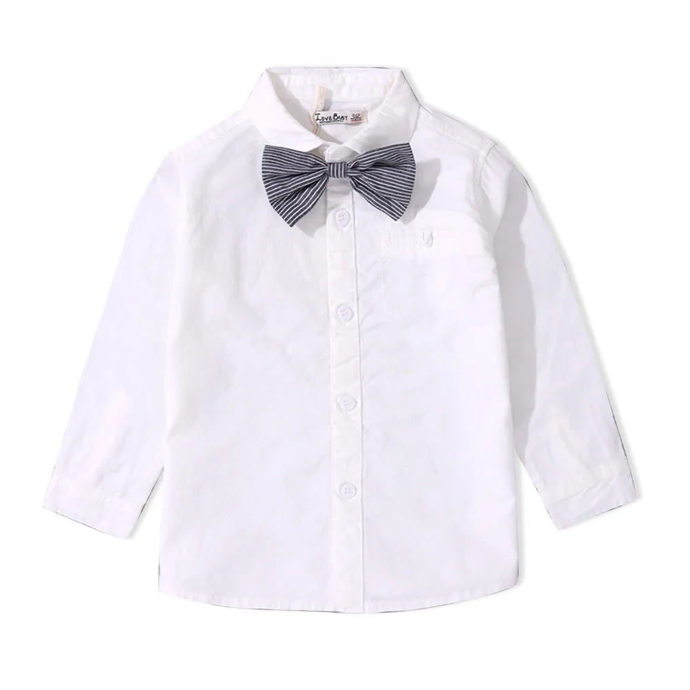 new arrival formal shirt bow tie turn down neck long sleeve solid color cotton custom school uniform for children