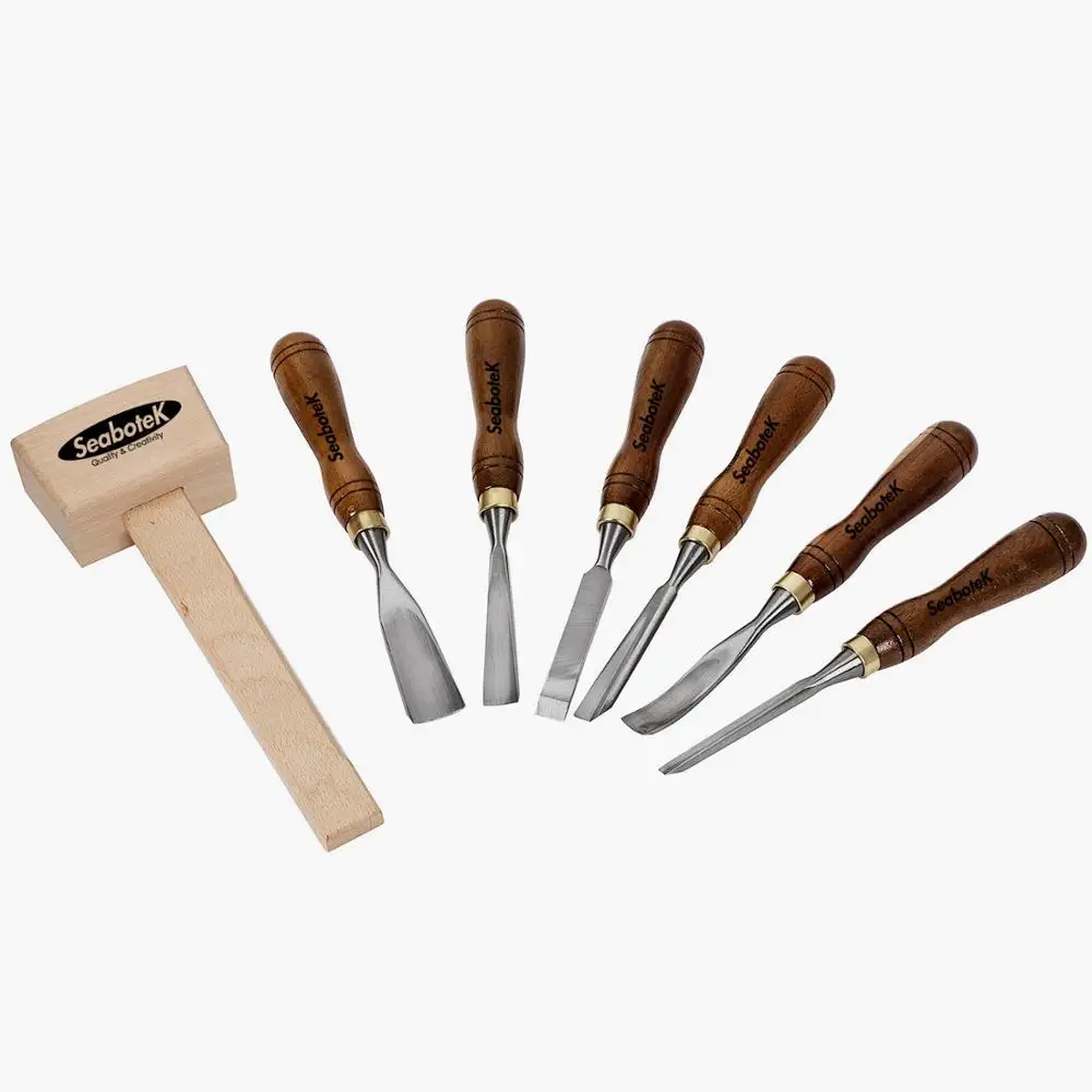 7 шт. инструменты для деревообработки резьбы по дереву набор резцов с ручкой из ореха деревянный ящик для хранения