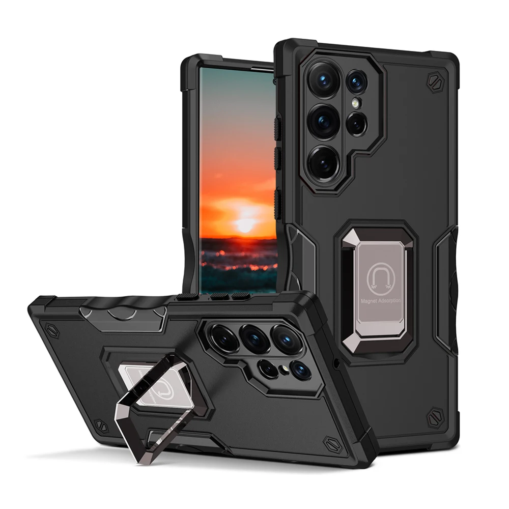 2022 New design Acrylic + TPU 3 in 1 Shockproof Mobile phone case With Metal support For Samsung Galaxy S22 Ultra 5G