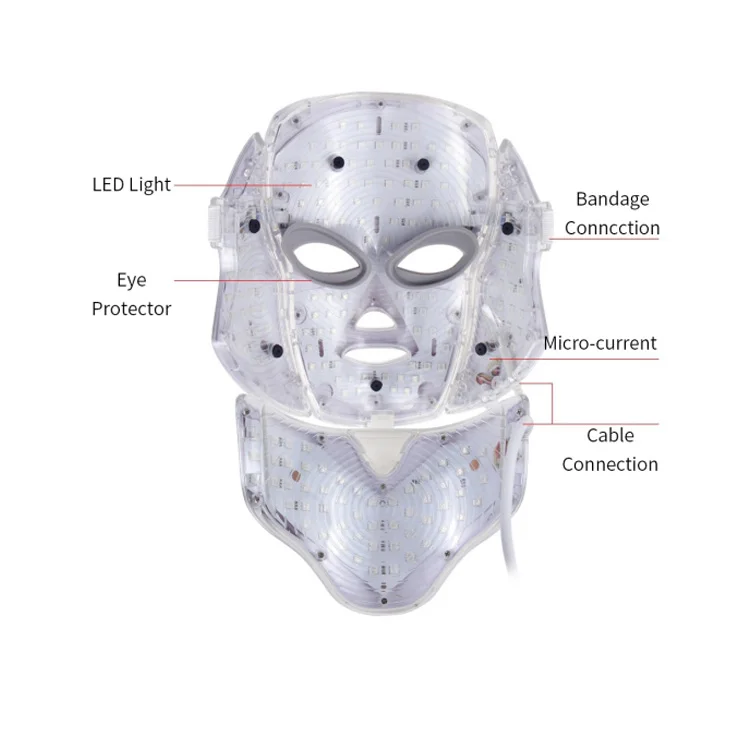 7 видов цветов Электрический светодиодный маска для лица машина для фототерапии лечения акне маска шеи красоты СИД маска для омоложения кожи