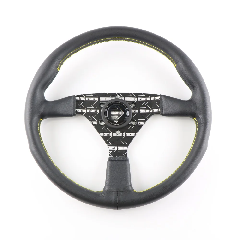 MOMO Steering Wheel 350mm 14 Inch Genuine Leather Steering Wheel Bracket Imprint Sports Car JDM SIM Racing Horn Button Universal