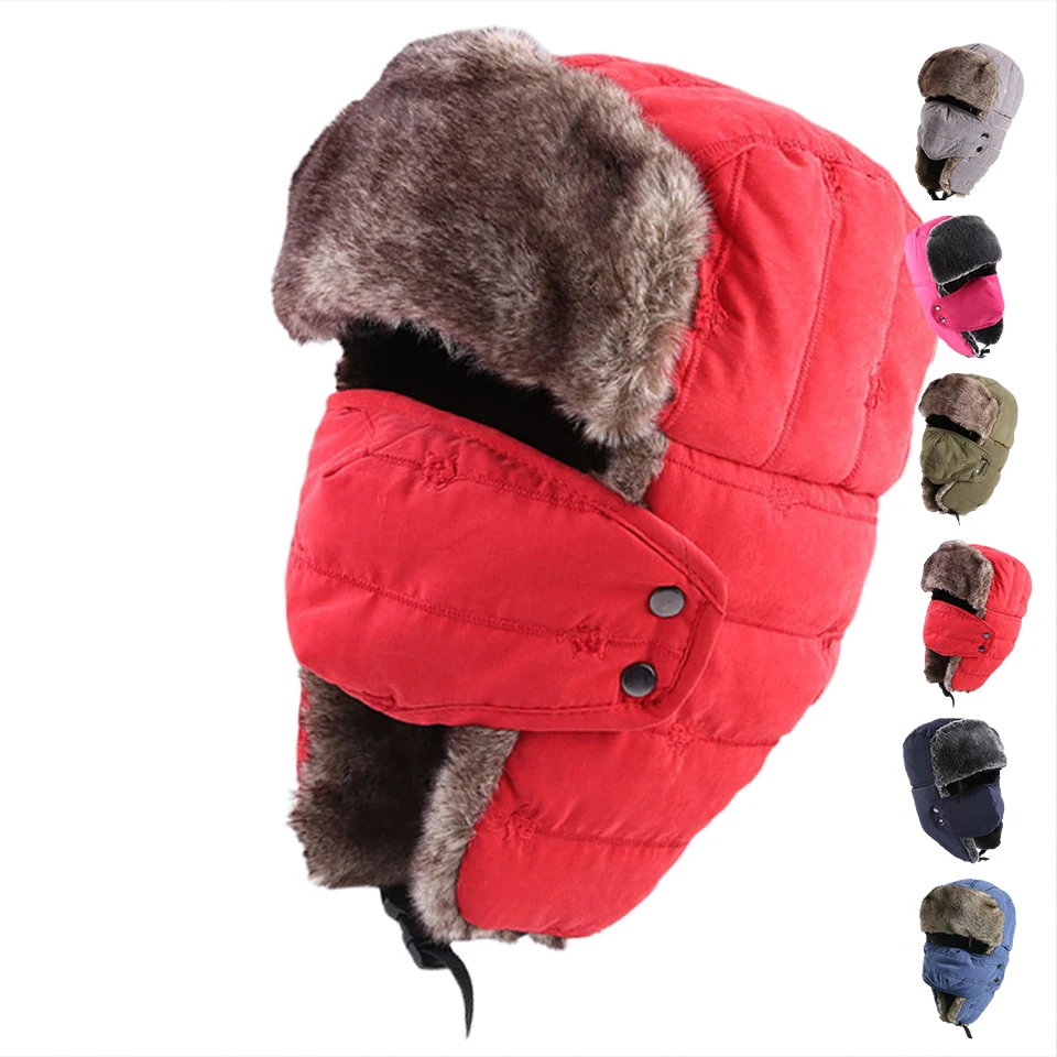 Campaign Storm warm cold Aviator Outdoor Men SNow Trooper Trapper Hat Warm Winter Hats with Mask Earflaps Faux Fur Hunting Hat