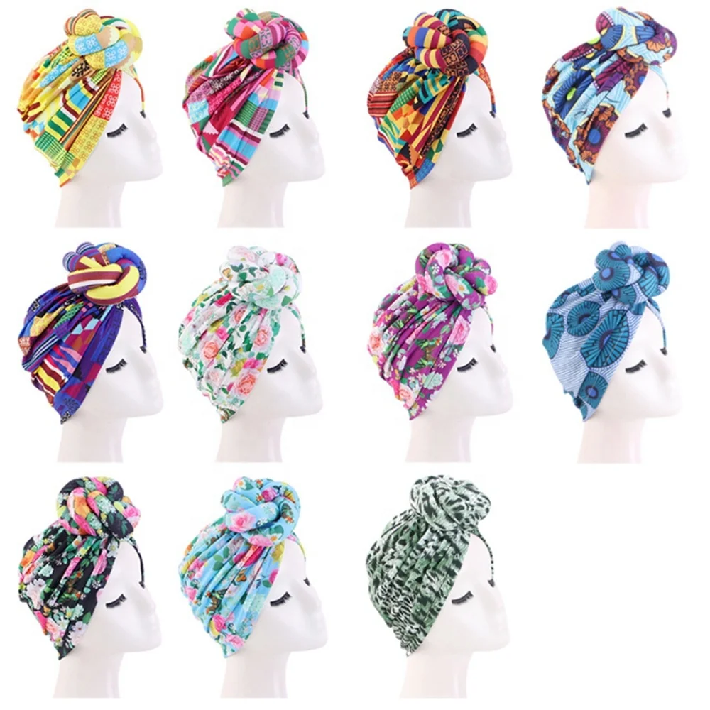 Custom Twisted Hijab Headwraps Elastic African Prints Knot Headband Turban Women