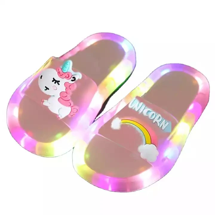 non slip Children Unicorn LED baby Slippers Bathroom home indoor outdoor jelly kids slippers 2022 all new arrivals