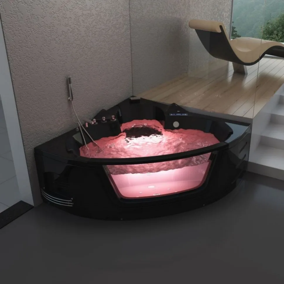 Informativeness Bathroom Black 2 Person Whirlpool Bath Tub Corner Acrylic Hydro Massage Bathtubs With Glass